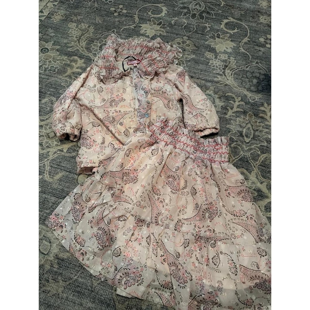 Melange Girl Two Piece Skirt Set Pink Paisley